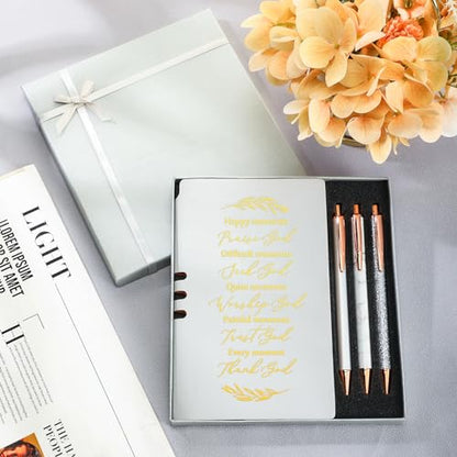 Spakon 5 Pcs Christian Gifts for Women Church Gifts Scripture Prayer Journal Religious for Women God Notebook Pen with Gift Box Scripture Notepad Bible Study Group Grad Favors - color: Grey, style: Happy Moment