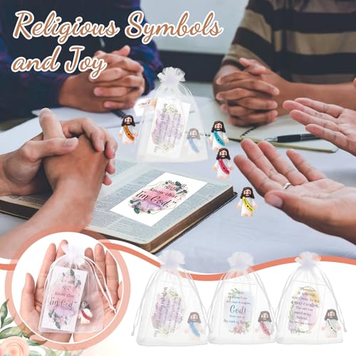 Bememo 50 Sets Christian Gifts Bulk Bible Verse Cards Include Little Jesus Figures Prayer Cards and Organza Bags for Religious Party Favors Sunday Baptism Gifts(Fresh Style,Bright) - color: Bright, style: Fresh Style