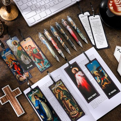 Sayglossy 40 Pcs Catholic Bible Gifts Set 20 Christian Ballpoint Pens ＆20 Prayer Bookmarks Religious Saints Jesus Virgin Mary Gifts Bulk for First Communion Baptism Confirmation Lent Favors(Classic) - style: Classic