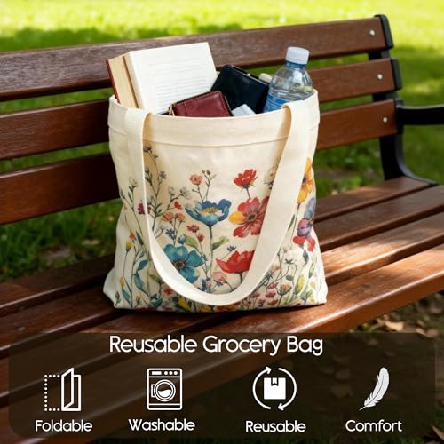 Large Tote Shopping Bag Cotton Canvas-Reusable grocery Bag with Zipper Aesthetic Reusable Shoulder Bag - style: Style-e