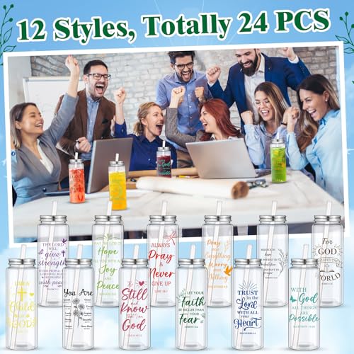 Skylety 24 Pcs Christian Gifts for Women Faith Religious Gifts Cup 17 oz Christian Tumblers Reusable Inspirational Bible Verse Drinking Cups Plastic Mug with Lids Straws for Father's Day Teacher Nurse