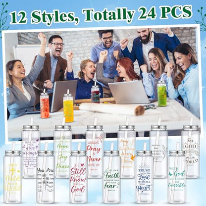 Skylety 24 Pcs Christian Gifts for Women Faith Religious Gifts Cup 17 oz Christian Tumblers Reusable Inspirational Bible Verse Drinking Cups Plastic Mug with Lids Straws for Father's Day Teacher Nurse