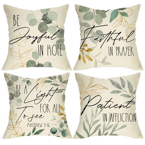 Eucalyptus Leaves Christian Inspirational Decorative Throw Pillow - color: Leaf, size: 18" x 18" (Pack of 4)