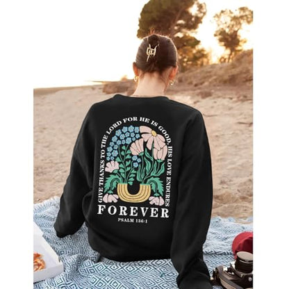 KEEVICI Women Christian Jesus Faith Sweatshirts Bible Verse Flower Floral Sweatshirt Religious God Graphic Oversized Hoodie - color: Black, size: Large