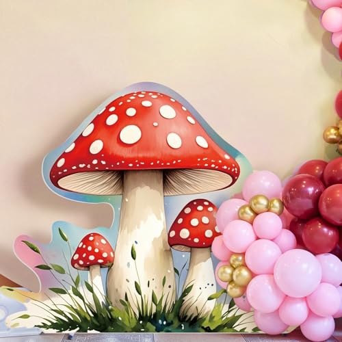 Teling 43.3 x 37.4 Inch Large Mushroom Photo Prop Party Decoration Forest Mushroom Cutout Backdrop Decor Woodland Fairy Birthday Baby Shower Supplies - style: Mushroom