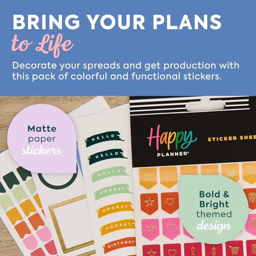 Happy Planner Classic Sticker Pack for Planners, 15 Sheets - color: Bold & Bright