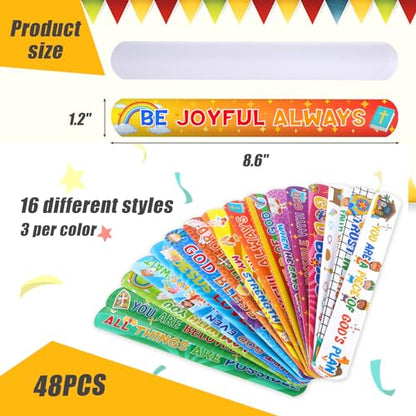 POPLAY 48PCS Christian Slap Bracelets, Snap Wristbands Bible Verses Religious Snap Bracelets for Kids Sunday School Gifts Classroom Prizes (Pack of 2) - size: 8.6 inches (Pack of 2)