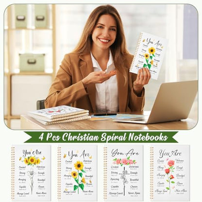 Resurhang 4 Pcs Christian Spiral Notebooks Spiral Bible Verse Notebooks Religious Journals for Women Christian Notepads Mother's Day Journal Religious Inspirational Notepads for Office Supplies - color: White, Pink, Yellow, Black