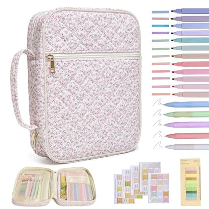 Bible Bag Cover Case for Women Study Supplies Kit Church Book Holder - color: Mini Pink Flower