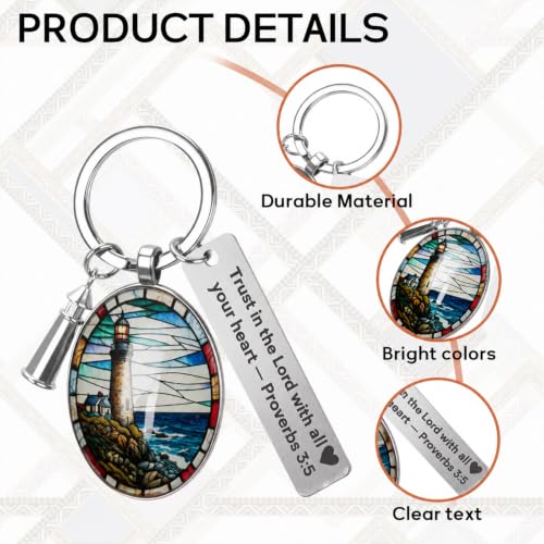 3D Glass Lighthouse Keychain with Bible Verses,Christian Gifts for Women Faith - color: Proverbs 3:5