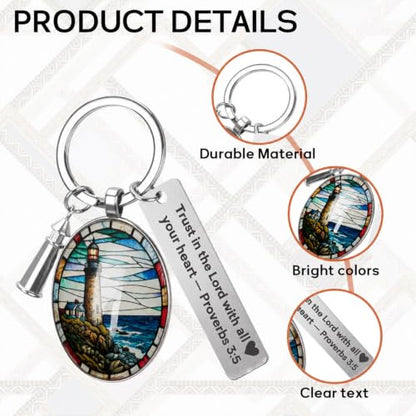 3D Glass Lighthouse Keychain with Bible Verses,Christian Gifts for Women Faith - color: Proverbs 3:5