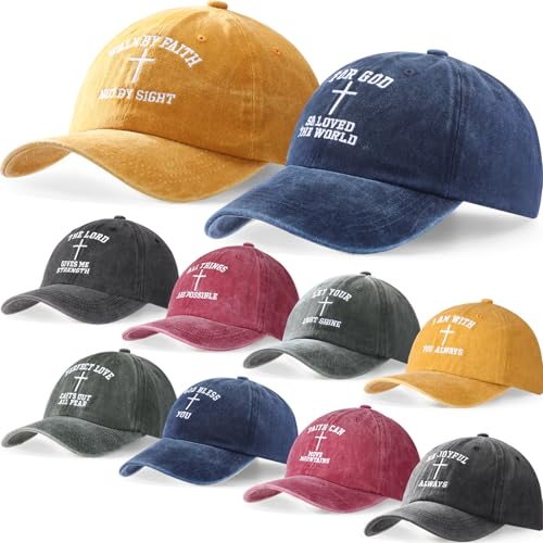 Zoooyawn 10 Pcs Jesus Christian Hats Cross Baseball Cap - color: Vintage Colors