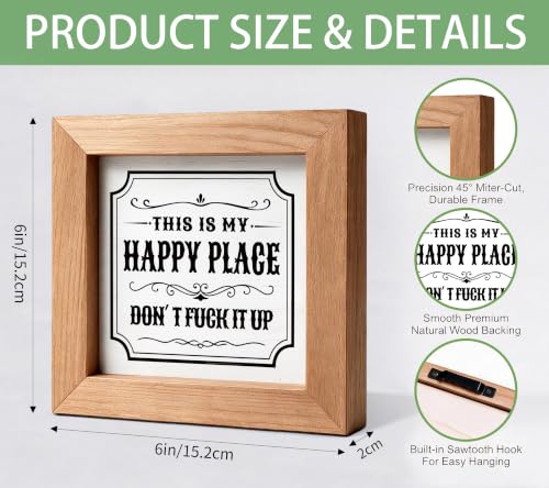 This Is My Happy Place Framed Wood Farmhouse Funny Home Tabletop Decor - color: Happy44