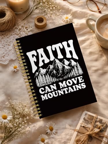 Christian Journal for Women Men,Christian Faith Gift,Bible Study Journal,Church Notes Notebook for Worship & Sermons,Inspirational Religious Hardcover Spiral Notebook 5.5x8.3 - color: faith can move mountains