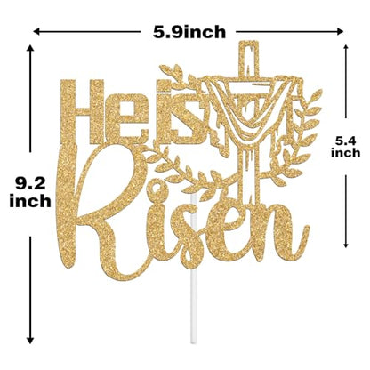 He is Risen Cake Topper, Jesus Easter Cake Décor, Religious Cross Cake Decoration, Spring Easter Party Decorations Supplies, Gold Glitter