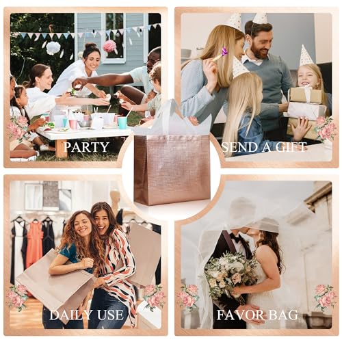cabzymx Rose Gold Reusable Gift Bags with Metallic Design, 25 Pcs Non-woven Gift Bag Bulk with Handles, 12.6x4.7x11 In Party Bags for Wrapping Gifts, Birthday, Wedding, Parties, Graduation - color: Rose Gold, size: 1 Count (Pack of 25)