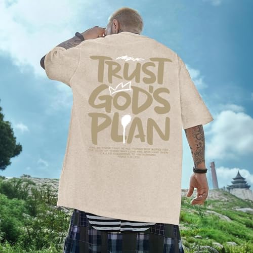 BINTEHGS Oversized Christian T Shirts for Men Jesus Trust Gods Plan Shirt - color: Apricot, size: Small