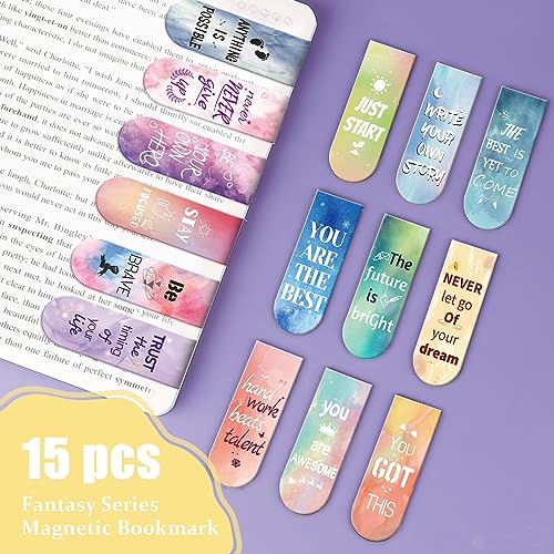 Kaluofan Larger Size 15PCS Inspirational Magnetic Bookmarks, Double Sided Magnet Book Markers Page Clip for Students Teachers Reading Supplies - size: 1 Set (Larger Size)