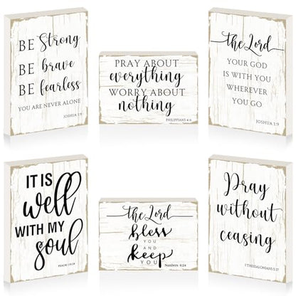 Maitys 6 Pcs Bible Verse Mini Wood Signs Religious Sign, Classical Style - style: Classical Style