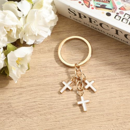 Christian Cross Keychain Inspirational Keychains with Cross Pendant Bible Verse Keycharm Motivational Gift for Women - color: White