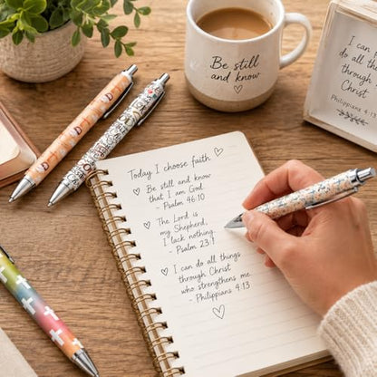 8PC Christian Pens Aesthetic Black Ink Inspirational Faith Trust Devotional Motivational Pray Pen Scripture Uplifting Sayings Bible Study Supplies Writing Journaling Gifts For Men Women Teachers - style: Christian