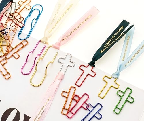 Cross Paper Clips with Ribbons and Pen Clips, Bible Study Supplies Gifts