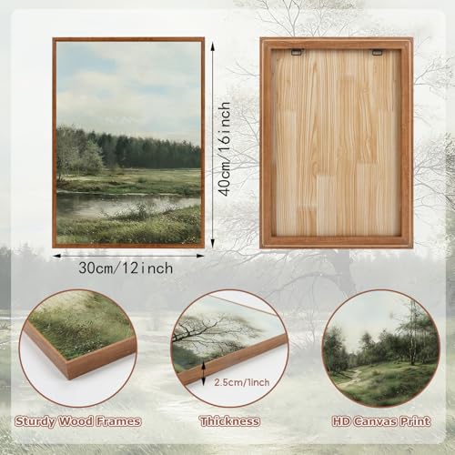 LHIUEM Vintage Countryside Landscape Framed Canvas Wall Art Set of 3(12”X16”) Spiritual Pathway Framed Wall decor Country Scenery Artworks Rustic Wilderness Paintings for Living Room, Bedroom, Office - color: Landscape 1