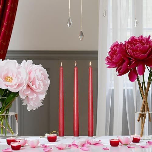 24 Pack Red Taper Candles丨Taper Candles 10 Inch Dripless丨Unscented & Smokeless Candlesticks Bulk丨7-8 Hours Long Burning Tall Candles丨Ideal for Christmas Weddings Parties Dinner - color: Red, size: 24 Pack Taper Candle