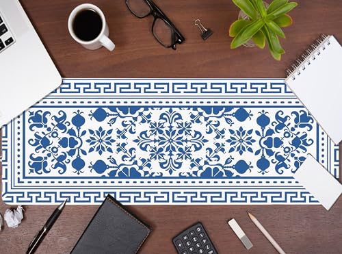 Blue Flroal Desk Mat, Blue and White Mouse Pad for Desktop 31.5x11.8 - color: Blue and White Chinoiserie, size: 31.5L x 11.8W inches