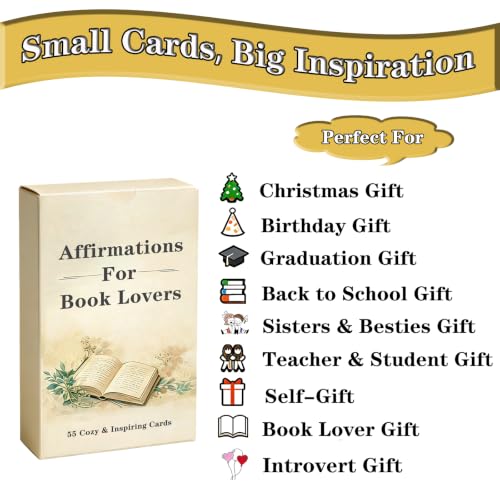 Lapsia 55 Bookish Affirmation Cards, Daily Inspiration for Book Lovers - color: Book Lovers