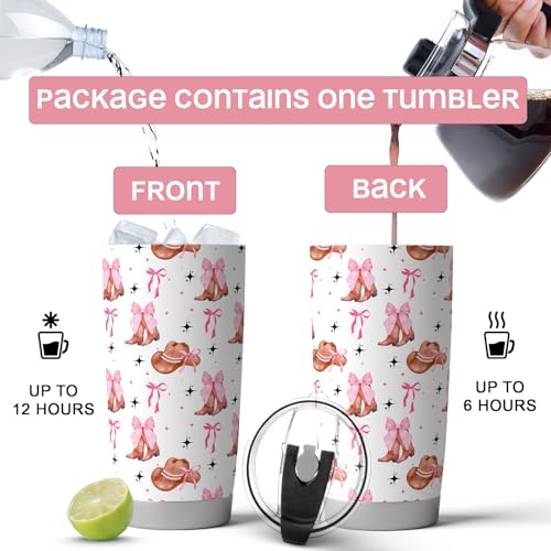 Western Tumbler 20 Oz, Cowboy Boots & Hats, Stainless Steel Travel Mug - color: Cowgirl