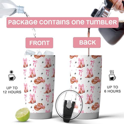 Western Tumbler 20 Oz, Cowboy Boots & Hats, Stainless Steel Travel Mug - color: Cowgirl