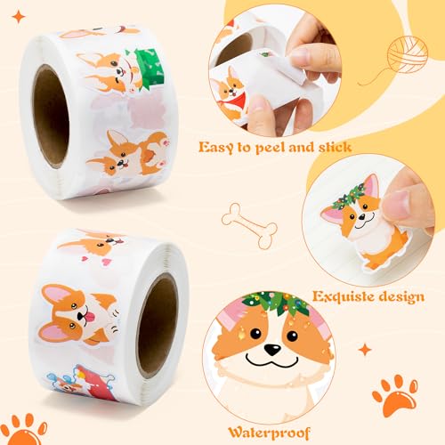 BeYumi Cute Corgi Roll Stickers - 1000Pcs Corgi Stickers in 2 Rolls Waterproof Vinyl Cute Fancy Pets Dogs Animal Decals for Cars Phone Laptop Bottle Notebook Luggage Computer Envelope Decor for Kids - style: Corgi