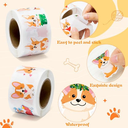 BeYumi Cute Corgi Roll Stickers - 1000Pcs Corgi Stickers in 2 Rolls Waterproof Vinyl Cute Fancy Pets Dogs Animal Decals for Cars Phone Laptop Bottle Notebook Luggage Computer Envelope Decor for Kids - style: Corgi
