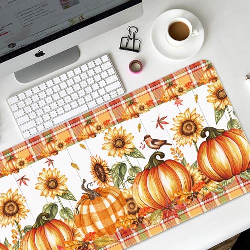Britimes Large Mouse Pad, Mouse Pad, 31.5 x 15.7 Inch, Fall Pumpkin Orange - color: Orange Pumpkin Buffalo Plaid