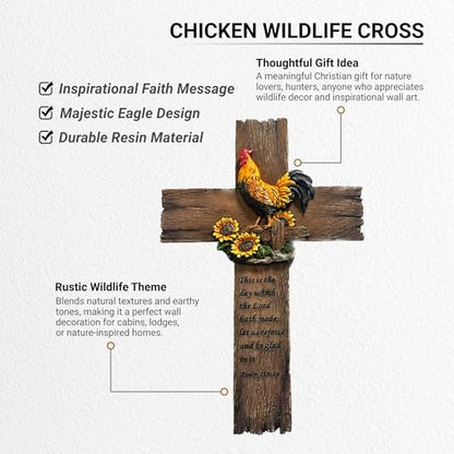 Pine Ridge Chicken Cross - Wall Hanging Cross, Hanging Home, Spiritual Decor For Wall, Wildlife Decorations For Home Cabin, Chicken Decor