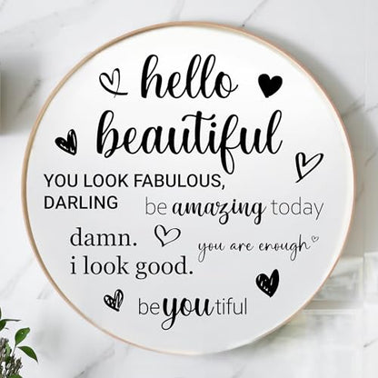 Affirmation Mirror Decals - Set of 6 Black Vinyl Quotes Be Amazing Today | Hello Beautiful | I Look Good | You Look Fabulous Darling Bathroom Mirror Sticker - color: Black Affirmation