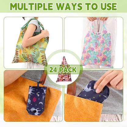 Paterr 24 Pcs Reusable Grocery Shopping Bags Foldable Bulk - style: Bright Style