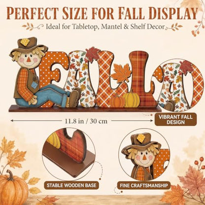 Yousoontic Fall Scarecrow Table Decorations Wooden Autumn Table Centerpieces Farmhouse Pumkin Maple Leaves Tabletop for Home Harvest Thanksgiving Kitchen Office(Fall) - style: Fall