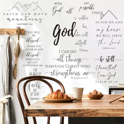 Runtoo Bible Verse Wall Art Decals Inspirational Quotes Christian Religious Scripture Wall Stickers Bedroom Living Room Family Lettering Wall Decor