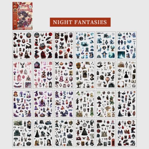 Gothic Sticker Book, Precut Halloween Washi Stickers for Journaling - color: Gothic Dark Night