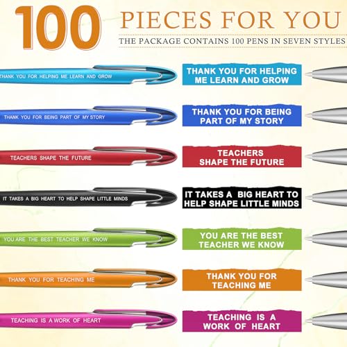 Lincia 100 Pcs Teacher Appreciation Ballpoint Pens Bulk with Inspirational Quotes Retractable Medium Point Affirmation Pens with Black Ink Thank You Gifts for Back to School, Nurse, Teacher - style: Teacher Appreciation
