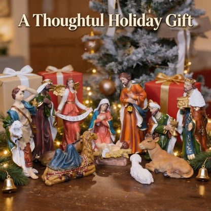 Nativity Set Christmas 12 Pcs Nativity Scene Catholic Manger Set Figurine - color: Multicolor, size: 8 inches