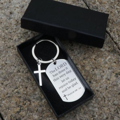 GiftYou Inspirational Scripture Metal Key Chains with Cross Pendant - Bible Verse Keychain Religious Gift for Christian - color: Psalm 118:24