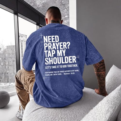 BINTEHGS Mens Christian T Shirts Need Prayer Tap My Shoulder Shirt Jesus Faith Oversized Graphic Tees God Acid Wash Tshirt - color: Blue, size: XX-Large