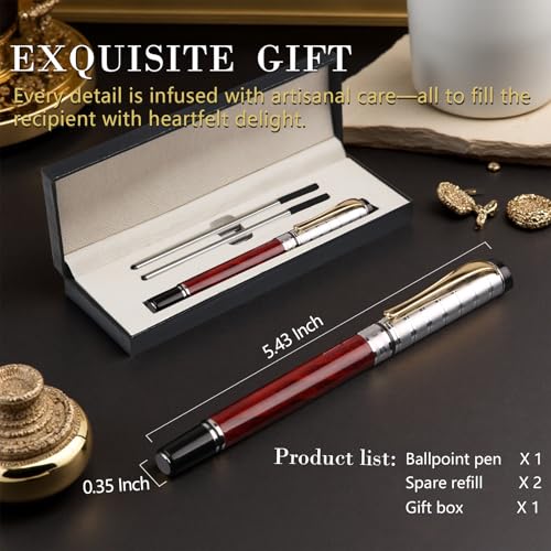 Luxury Gel Ballpoint Pens,Personalized Black Ink Pen Set with 2 Pcs Extras Replaceable Metal Refills, Ultra-Smooth Writing Experience, Perfect for Gifts,Business,Office - style: Silver Red