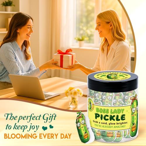Boss Lady Gifts for Women - Pickle Funny Boss Gift, Cool Presents for Bosses, Female - Birthday Gifts, Appreciation Giftss for Women - Decorative Jar with 60 Positive Cards - color: Boss Lady Pickle