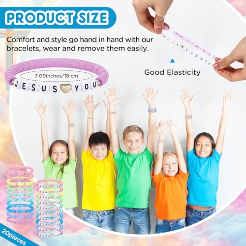 Landical 20 Pcs Cross Bracelets and Jesus Loves You Bracelet Bulk - color: Macaron