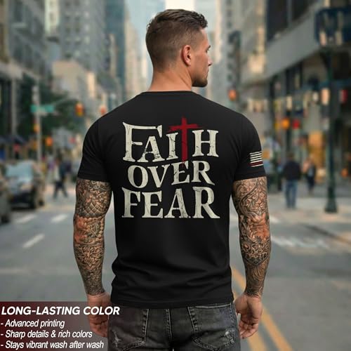Faith Over Fear Shirt Men, Christian Shirts for Men - color: Ds03-black, size: Large