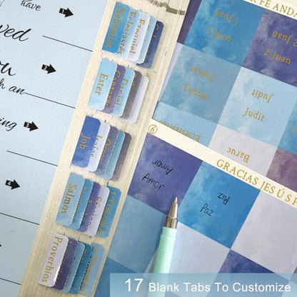 Vorscrin-Laminated Bible Tabs for Women and Men, Gold Foil Lettering Design, Reposition and Large Print Stickers, Bible Study Supplies, 90 Chapters Labels for Easy Navigation (Spanish Sky Blue) - color: Spanish Sky Blue
